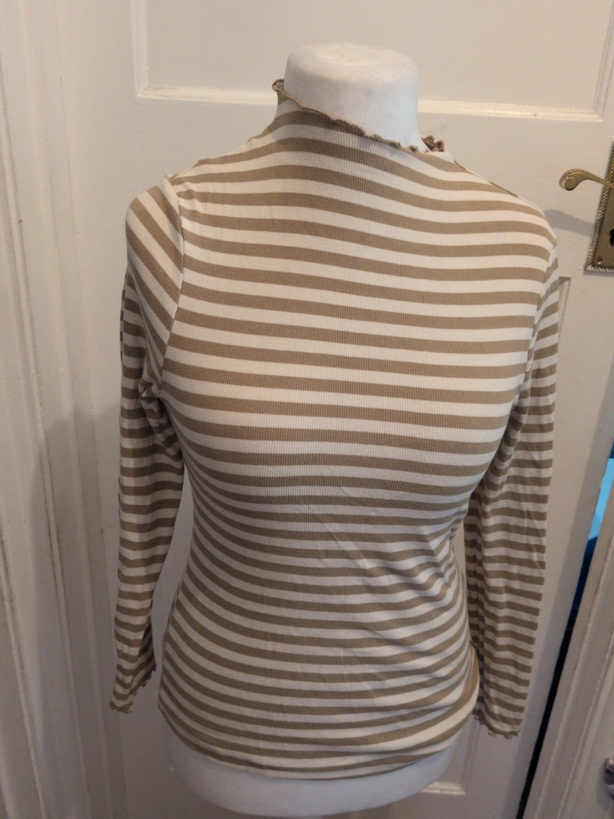 Tu 12 Green And White Stripe Long Sleeve Top