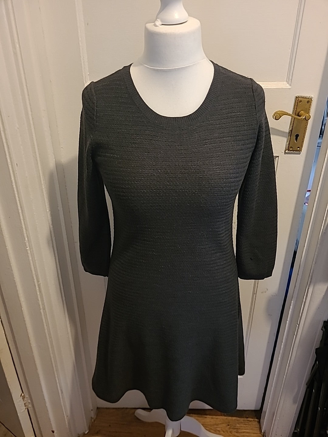 Ladies Fatface Size 10 Grey Long Sleeved A-Line Dress