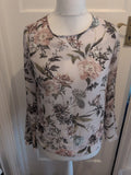 New Look 10 Pale Pink With Floral Long Sleeve Blouse