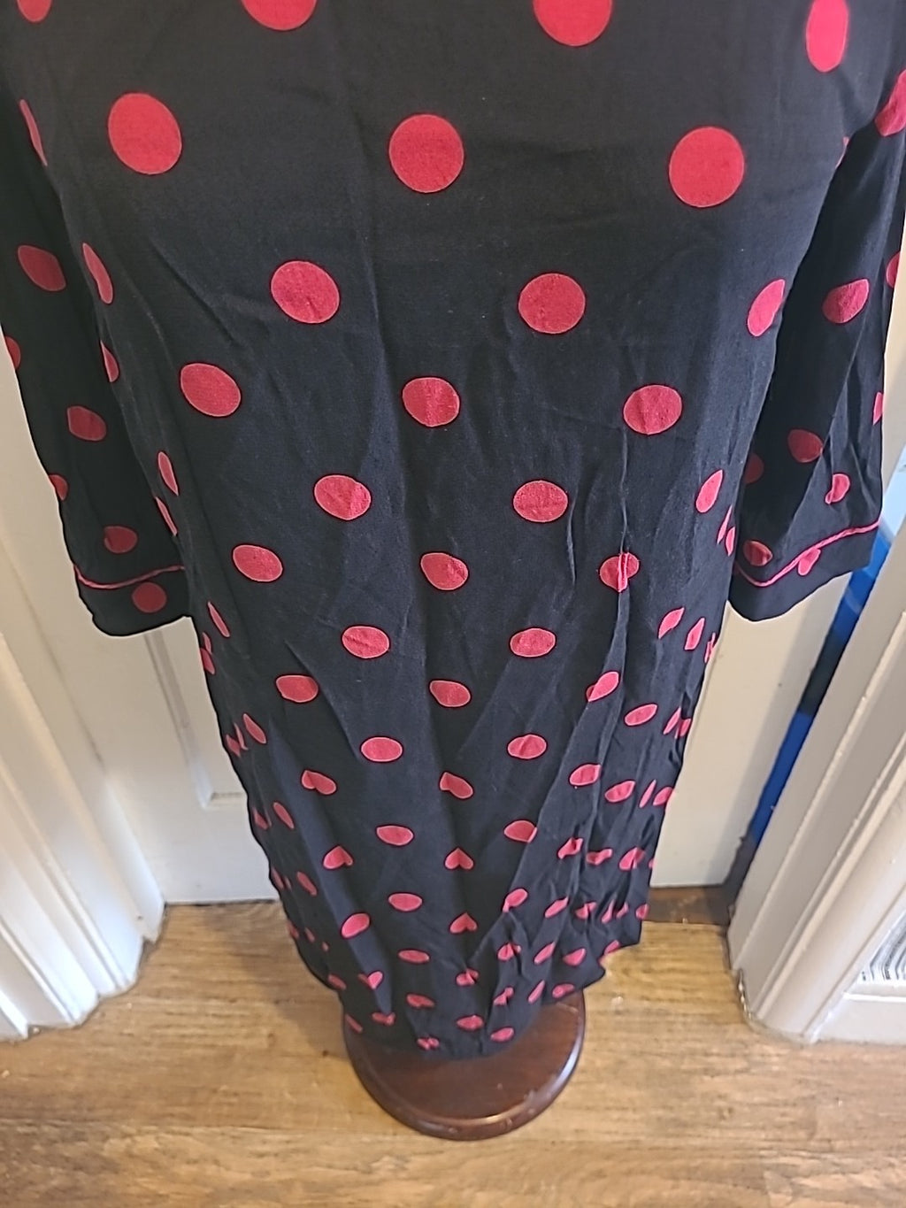 Ladies Next Size 12 Black/Pink Spotted Mid Sleeved Dress