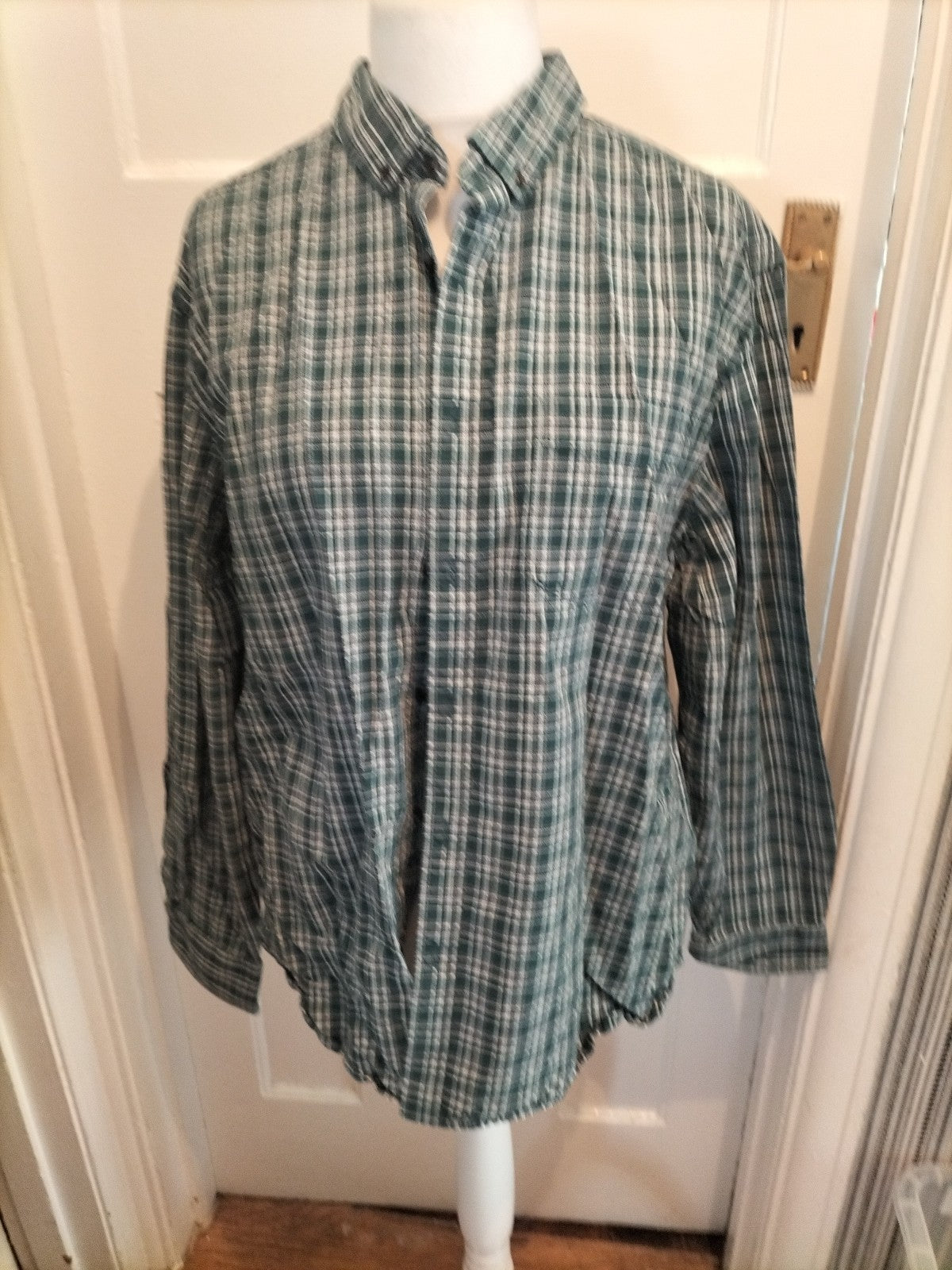 Mens M&S Collection Size XL Dark Green And White Check Laundered Oxford Shirt...