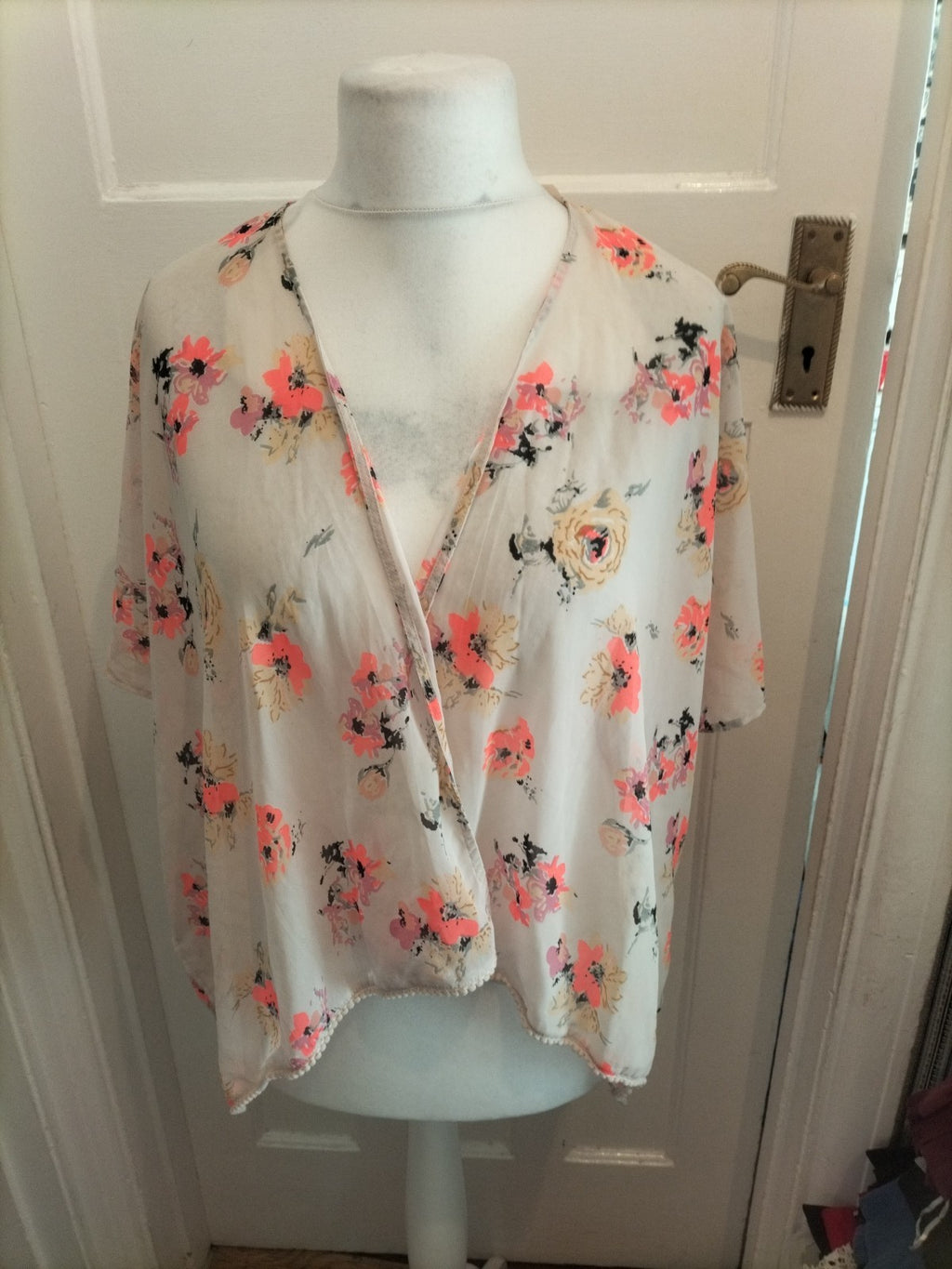 New Look 915 Generation Medium See Through Bright Orange Floral Blouse