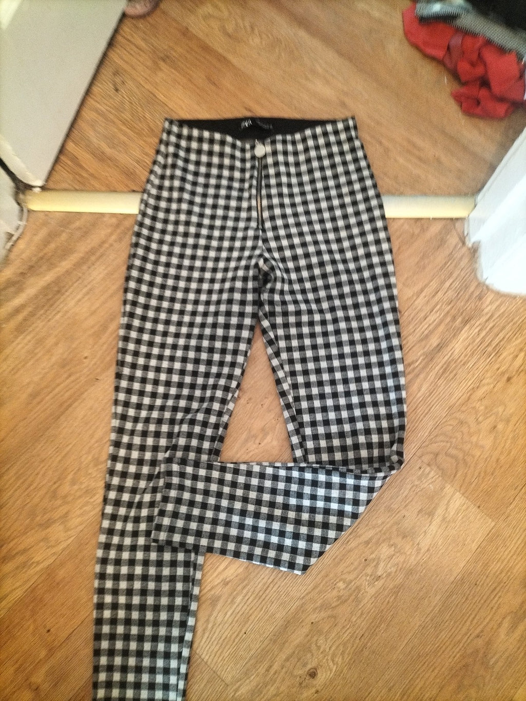 Zara Medium Check Front Zip Pull Up Trousers