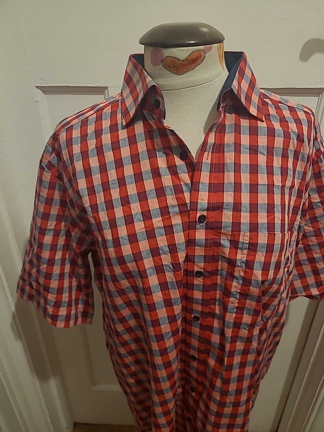 Mens Eterna Size 16.5" Red Check Comfort Fit Short Sleeved Shirt