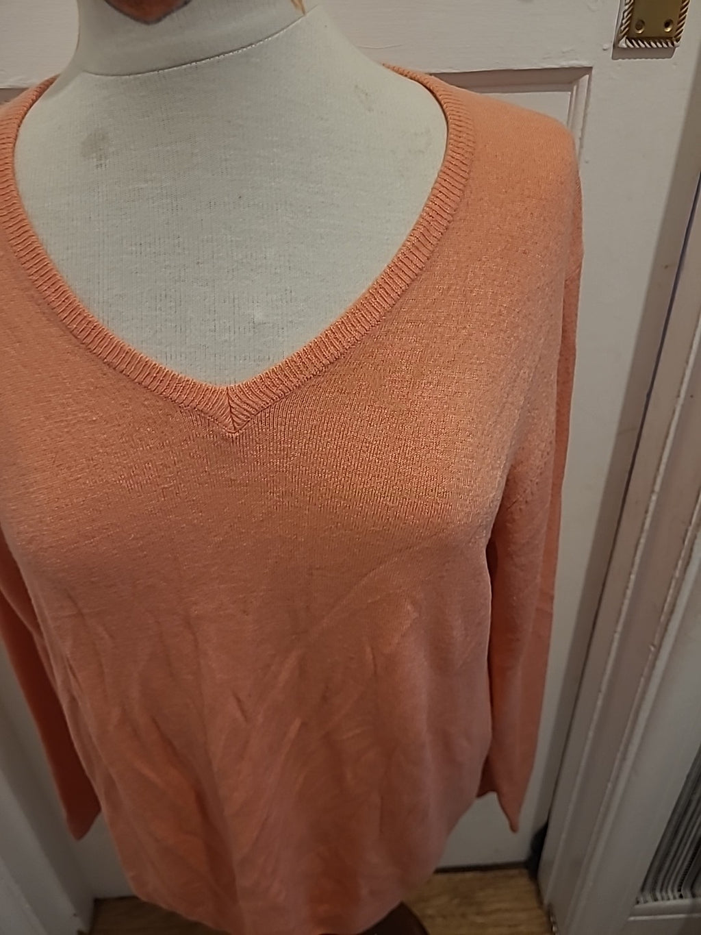 Mens M&S Man Size L Pinky Peach Long Sleeved V Neck Lightweight Jumper