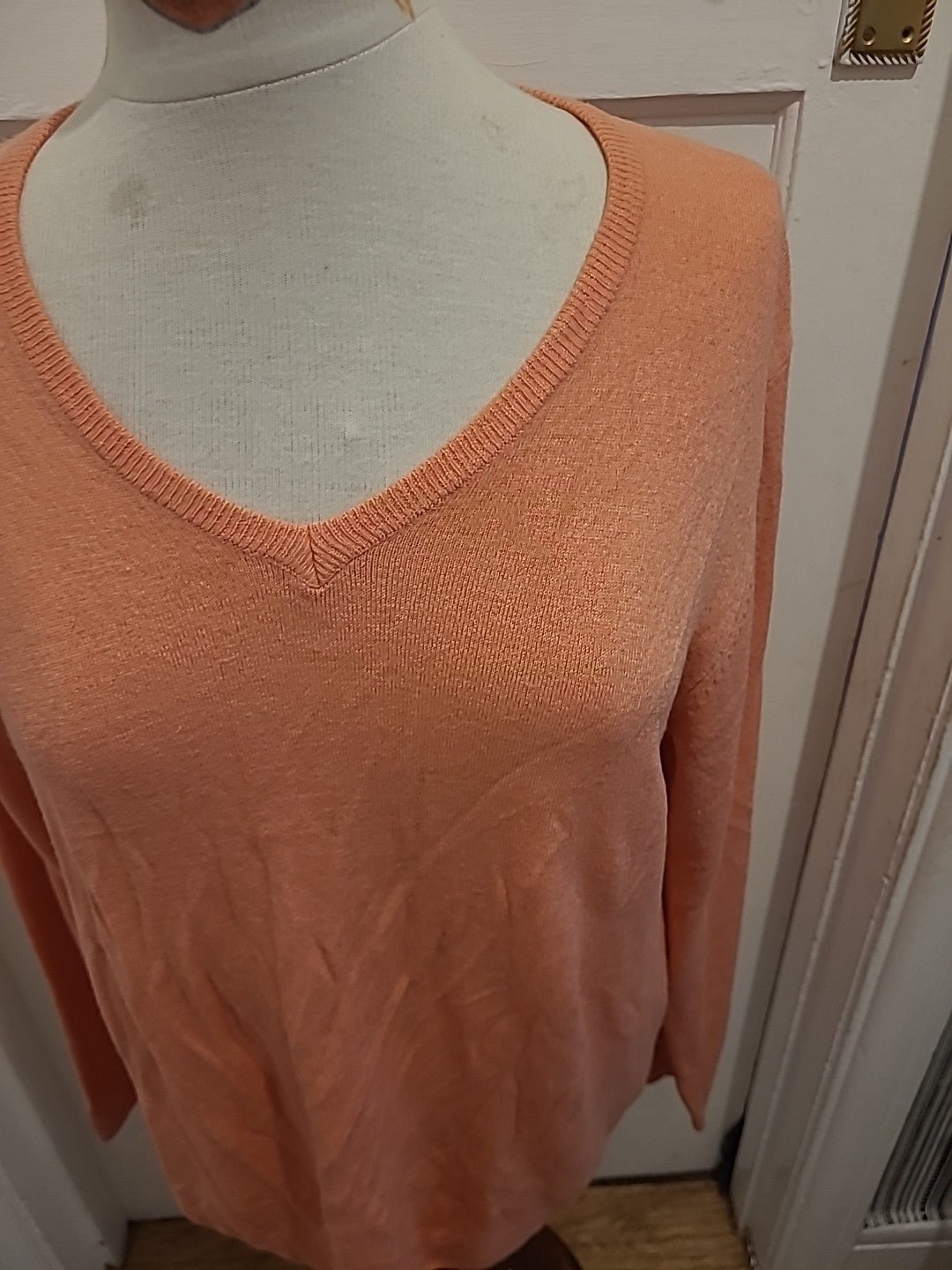 Mens M&S Man Size L Pinky Peach Long Sleeved V Neck Lightweight Jumper