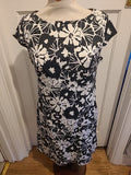 Ladies George Size 14 Black/White Floral Cap Sleeved Dress
