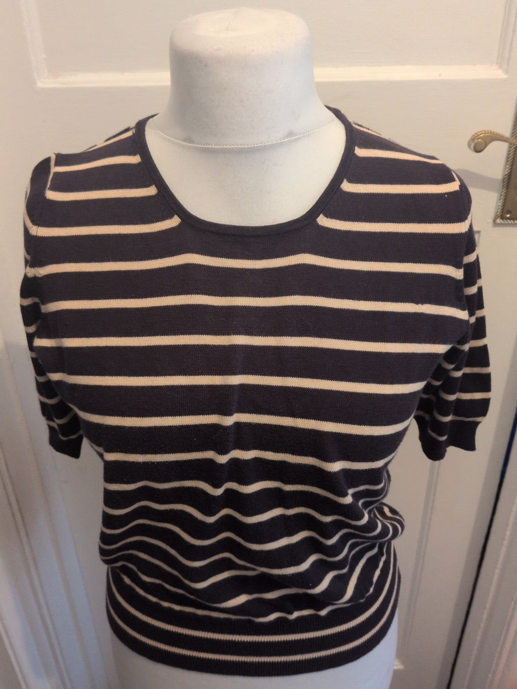Planet Medium Brown And Navy Stripe Short Sleeve Jumper