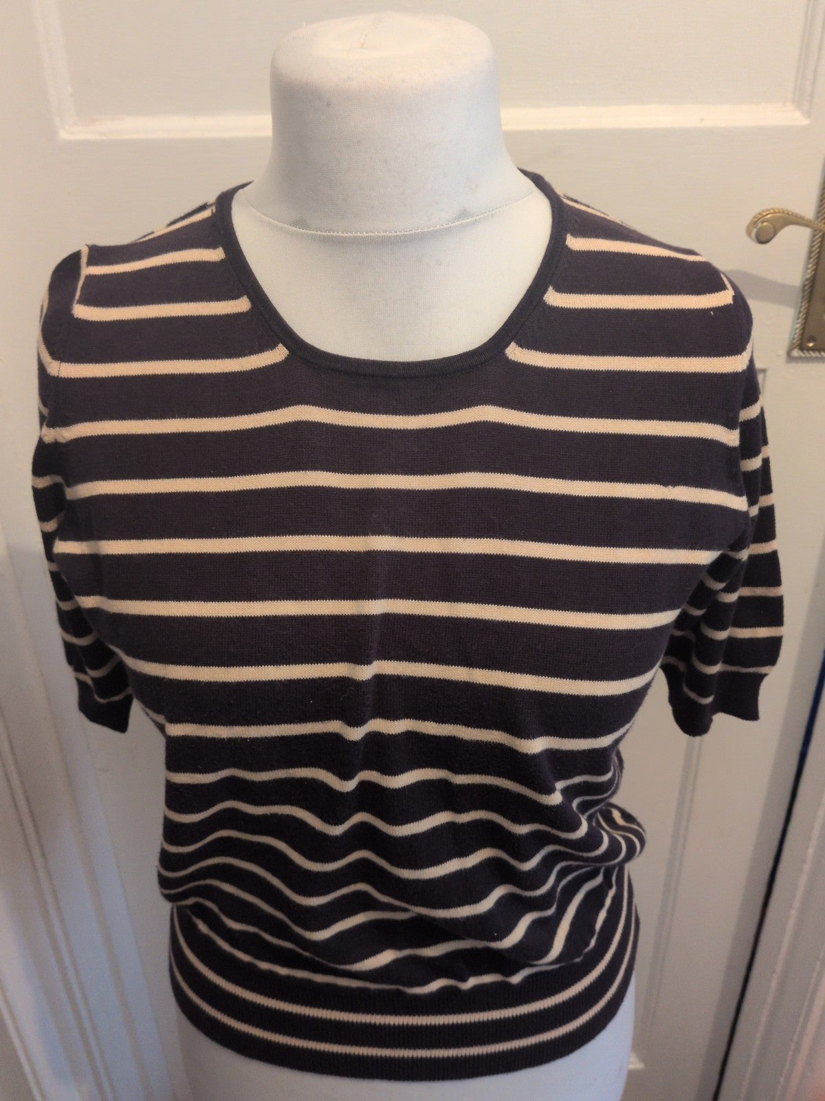 Planet Medium Brown And Navy Stripe Short Sleeve Jumper