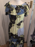 Ladies Next Size 12 Lime Green Black And Blue Long Length Floral Dress