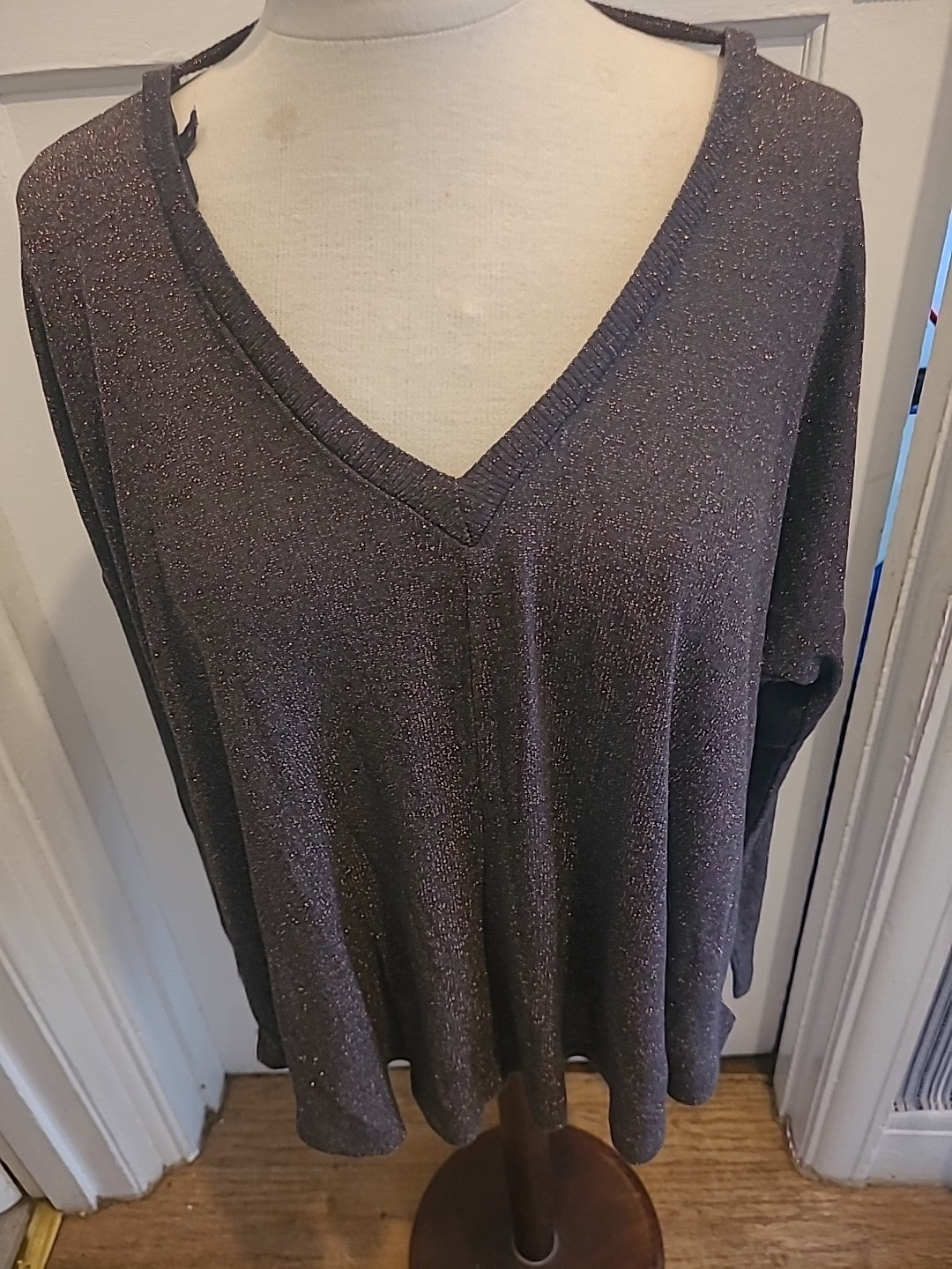 Ladies Next Size 8 Grey With Gold Speckles Long Sleeved Blouse