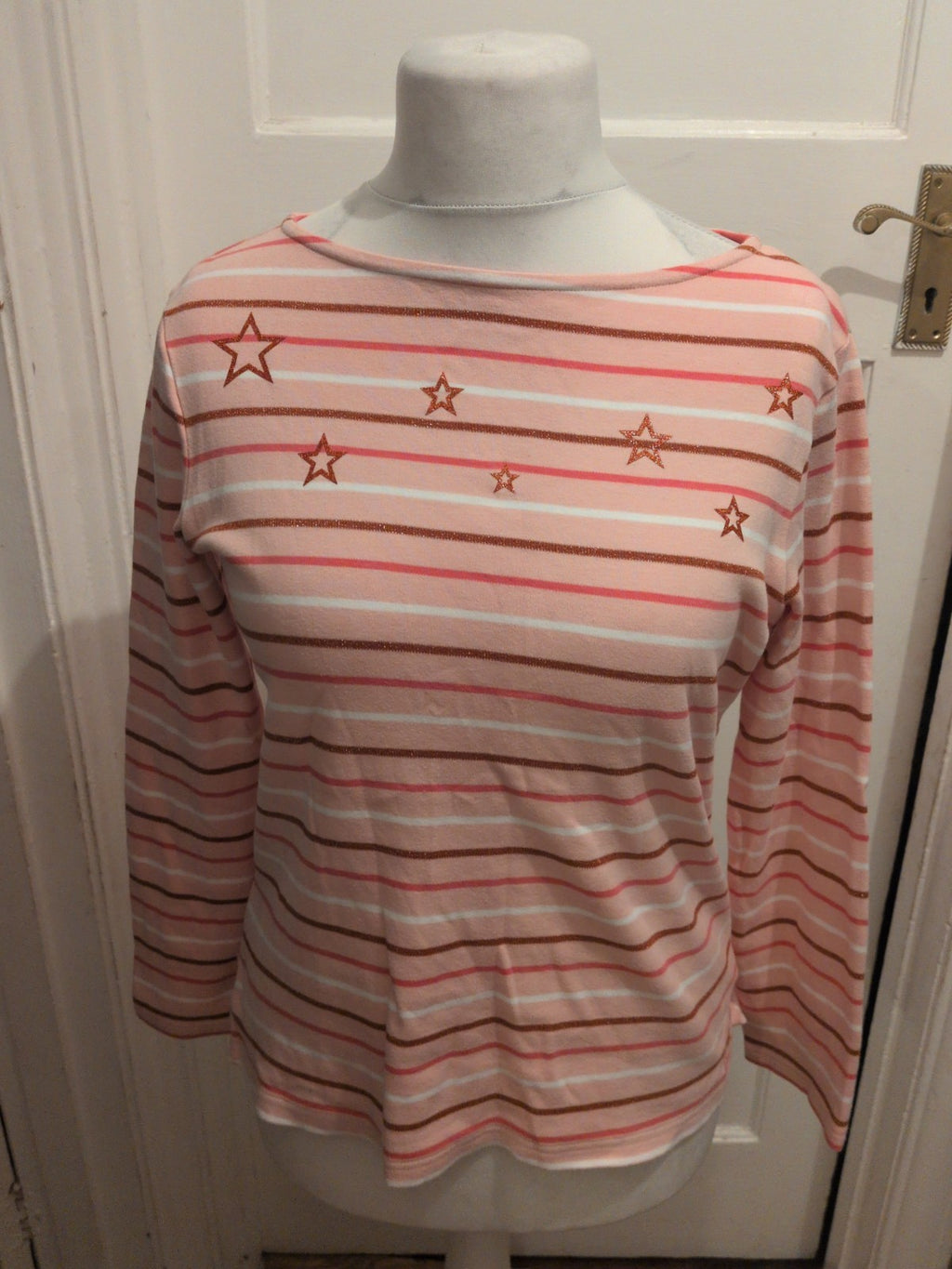 Ladies Crew Clothing Size 12 Pink Stripe Long Sleeve Star Blouse
