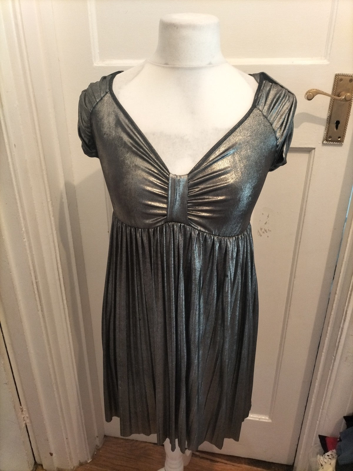 Ladies Garjana Size T2 Metallic Silver V Neck Dress