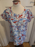 Ladies Peacocks Size 14 Blue White Red Butterfly Short Sleeved Blouse