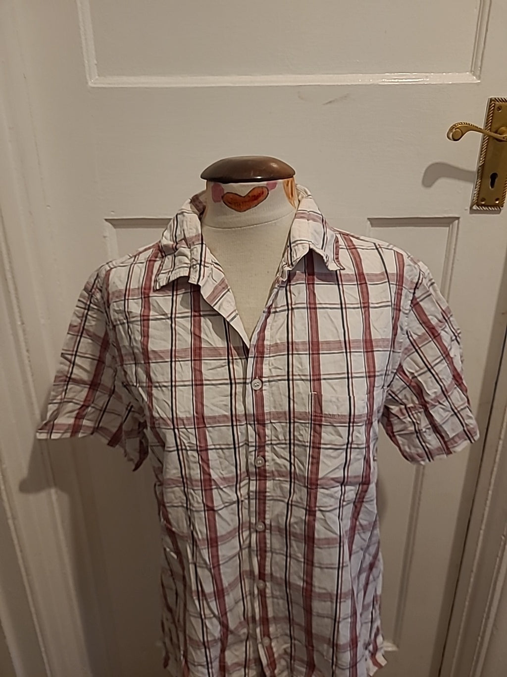 Mens French Connection Size M Pink White Check Short Sleeved Shirt