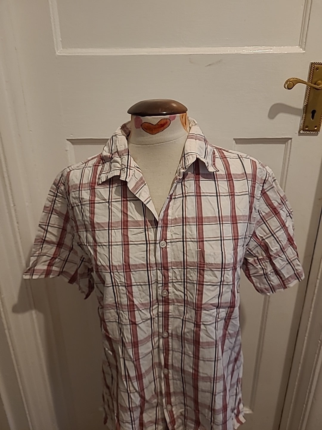 Mens French Connection Size M Pink White Check Short Sleeved Shirt