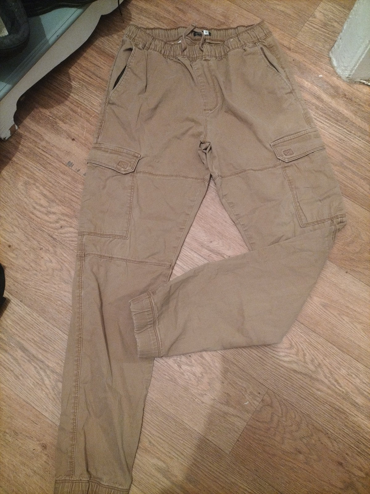 Mens Pep&Co Size Small Brown Elasticated Cargo Trousers