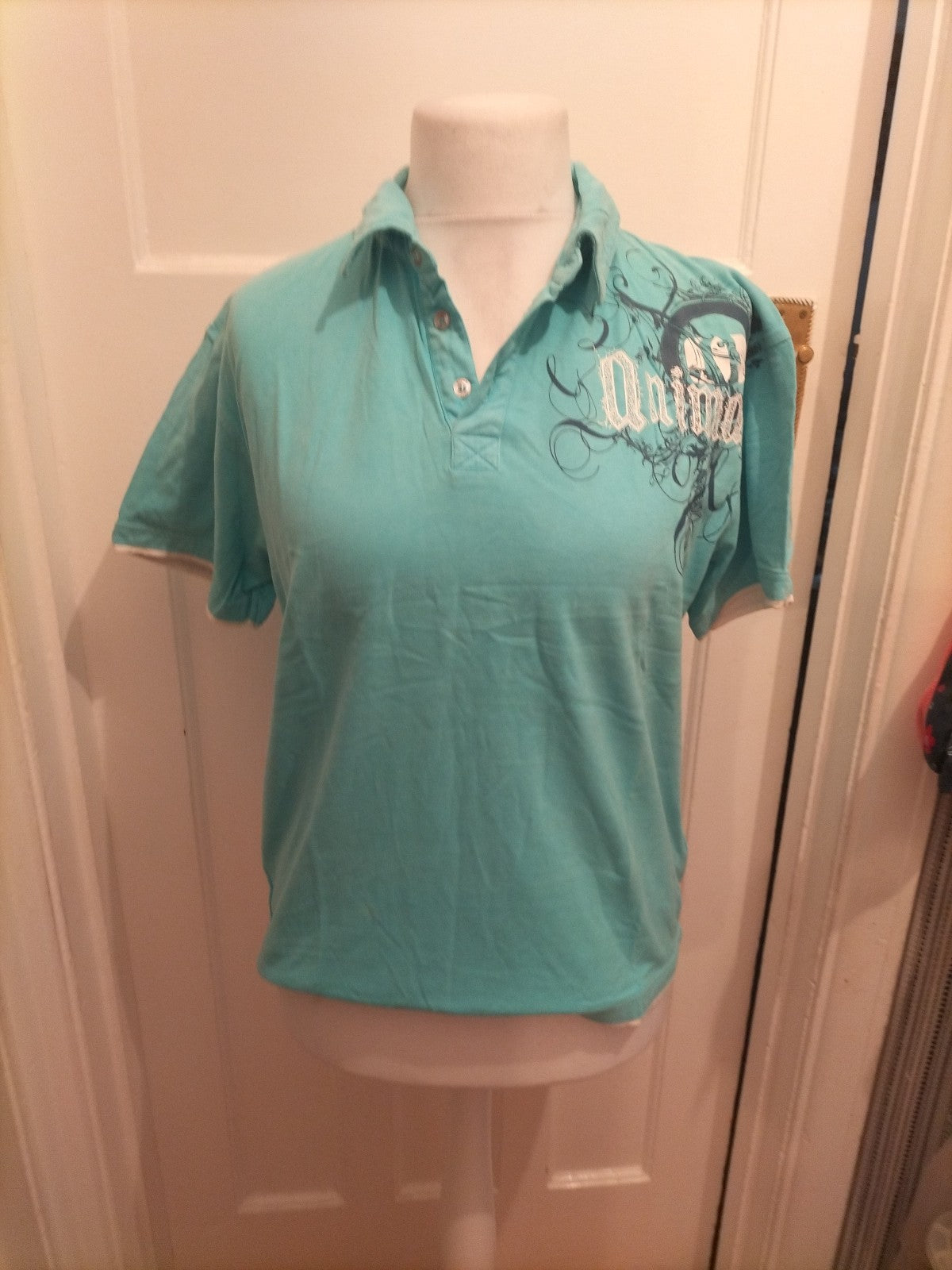 Mens Animal Size M Turquoise Printed Short Sleeved Polo