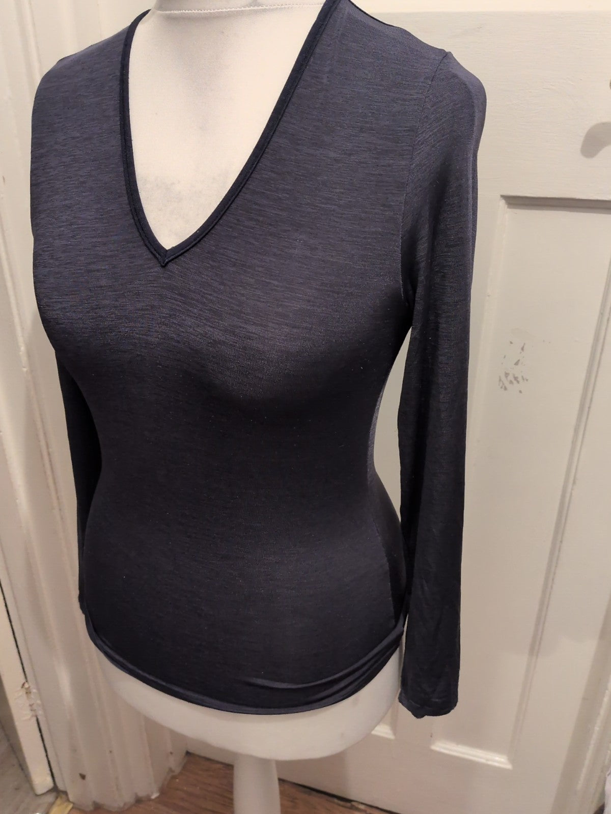 Next 10 Dark Blue V Neck Lightweight Long Sleeve T-shirt