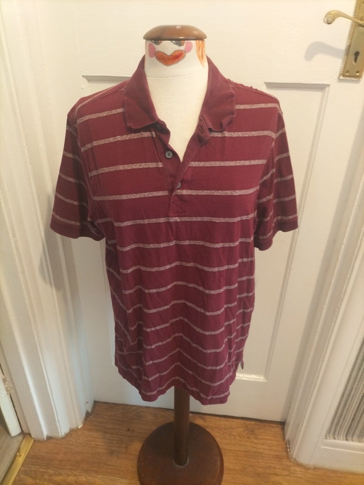 Mens Marks And Spencer Size Large Regular Fit Purple White Striped Short Sleeved