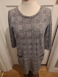 Ladies Tu Size 8 Grey Mix Check Mid Sleeved Round Neck Dress