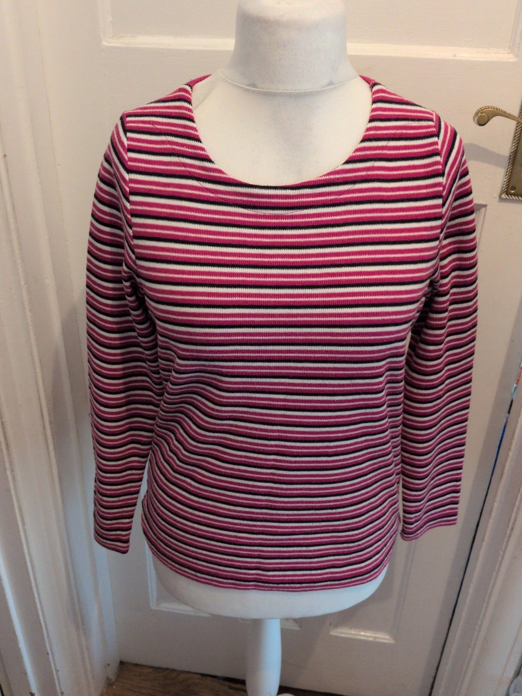 Bonmarche 12 Pink Stripe Long Sleeve Blouse