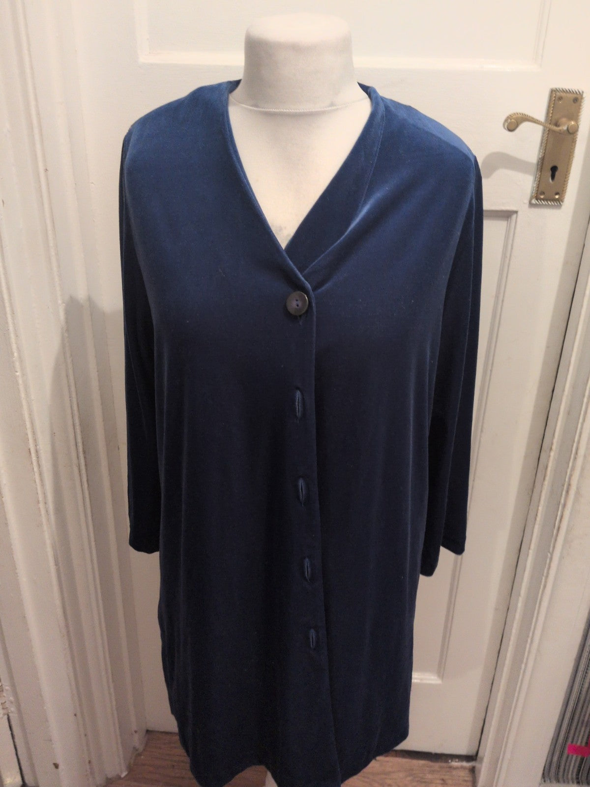 Ladies Size 16 Navy Buttoned Longline Padded Blouse