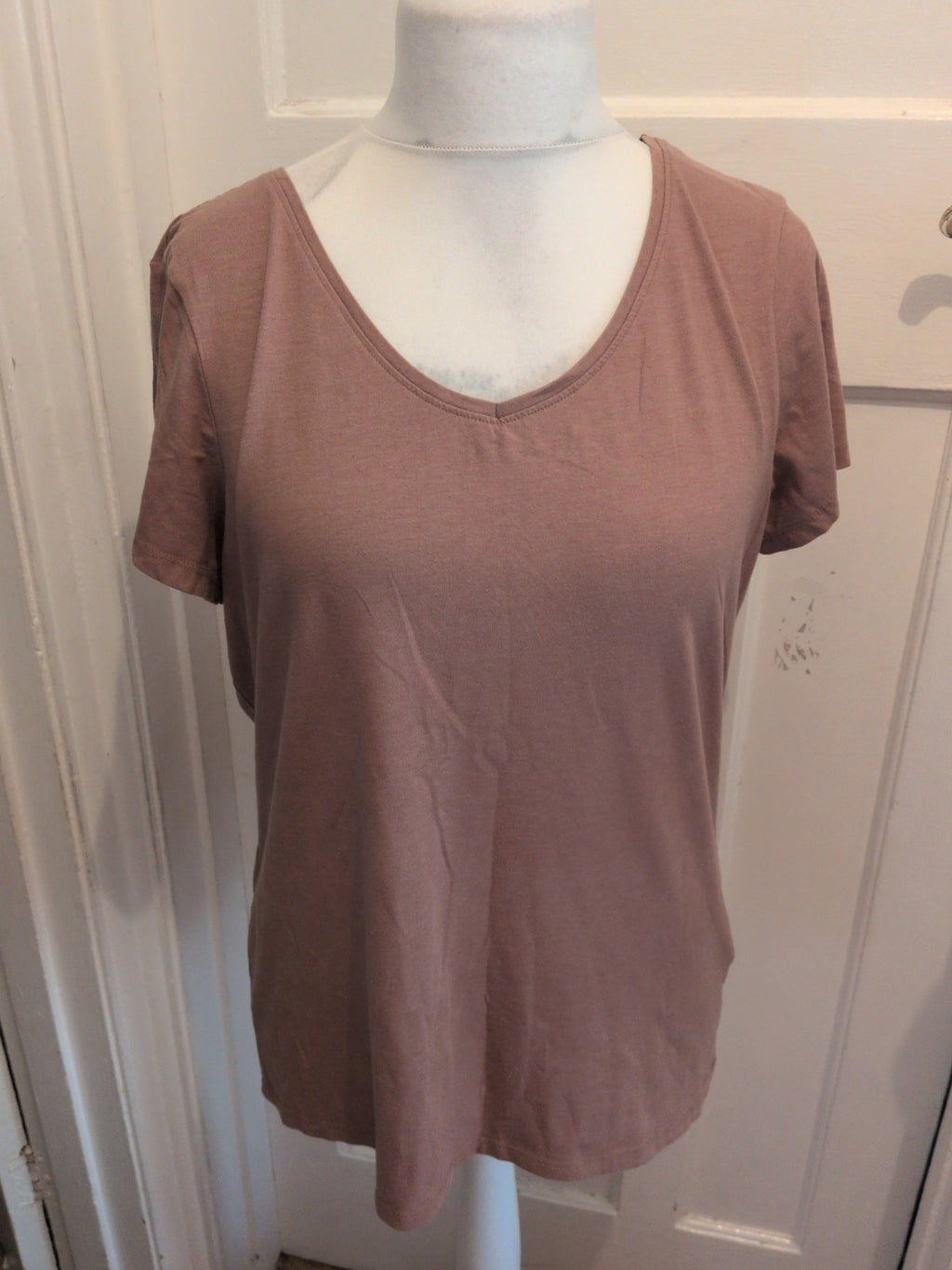 Primark XL 18-20 Brown Stretch Vee Short Sleeve T-shirt