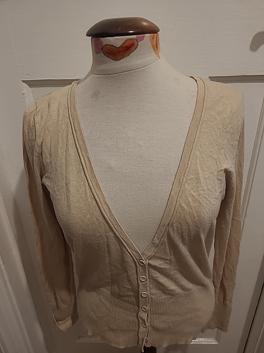 Ladies Next Size 14 Beige Long Sleeved V Neck Cardigan