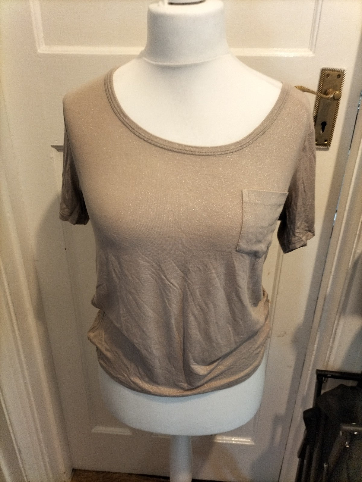 Ladies Autograph Size S/M light beige Shimmer Short Sleeved Tshirt