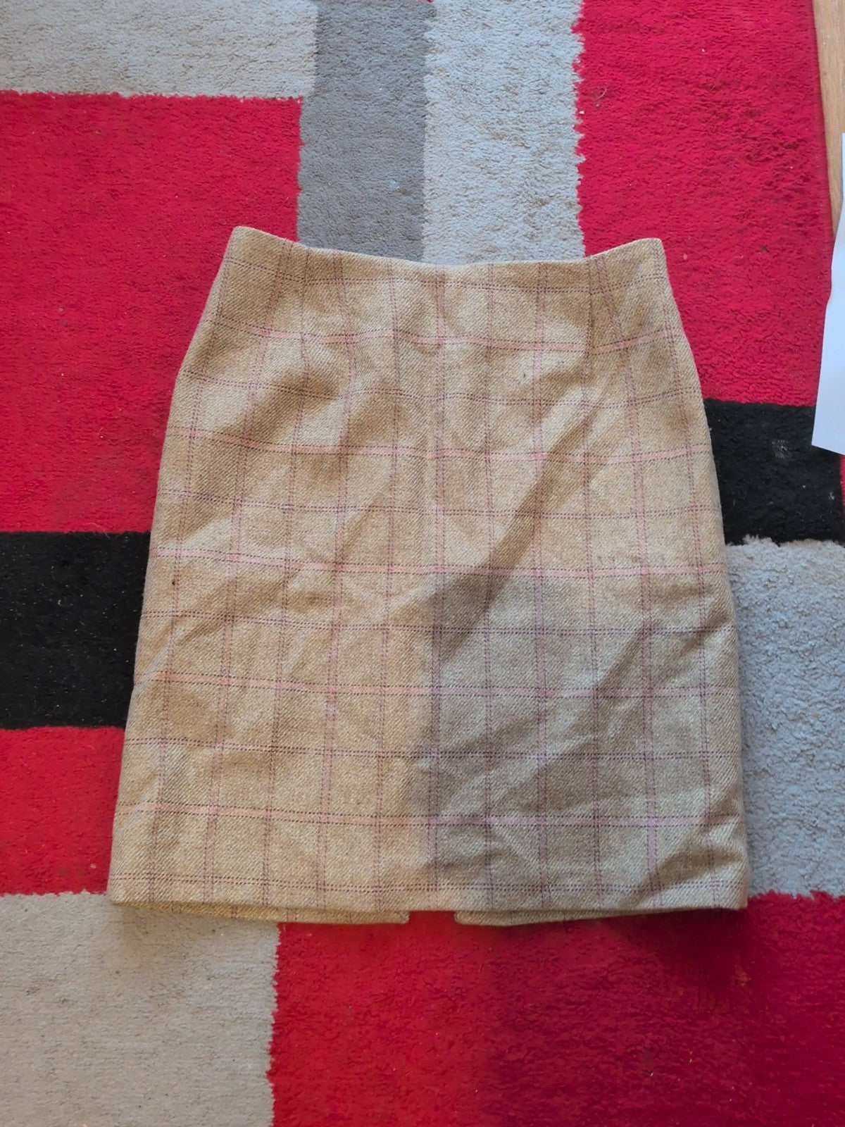 The House Of Bruar Size 8 Beige Check Lined Pencil Skirt