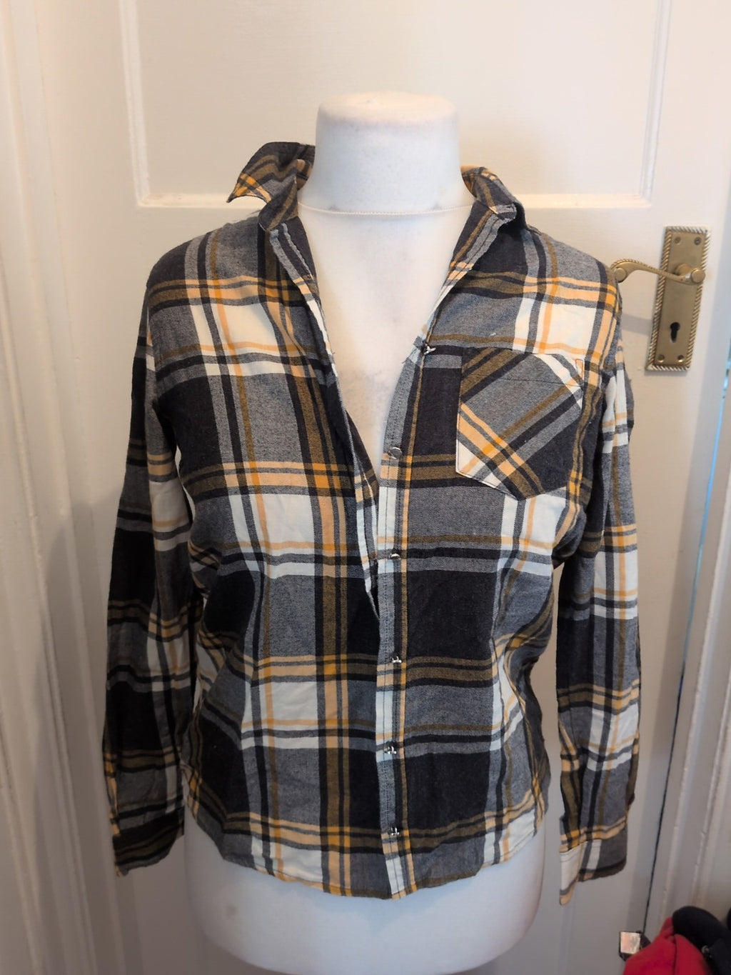 Ladies New Look Size 6 Grey/Orange Long Sleeved Blouse