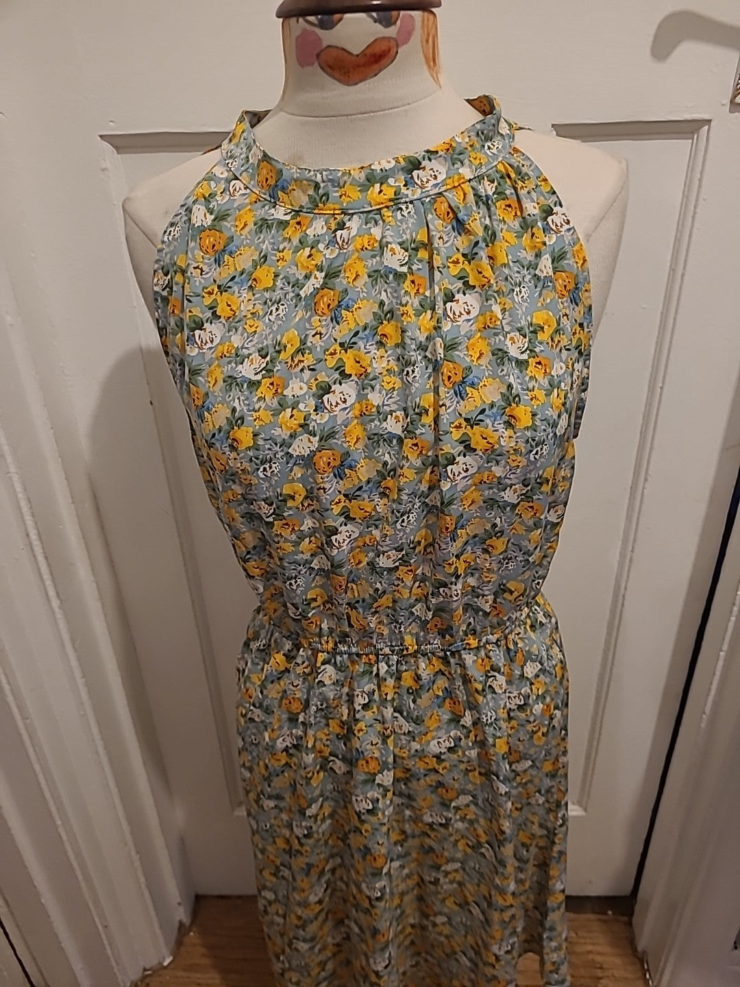 Ladies Shein Size Large Green/Blue/Yellow Floral Fit And Flare Dress