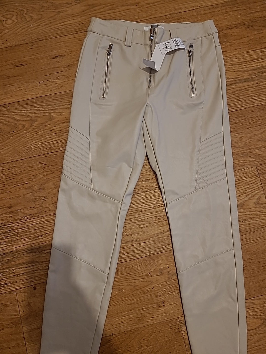 Brand New Ladies Topshop Size 6 Petite Cream Pleather Trousers RRP £39.99