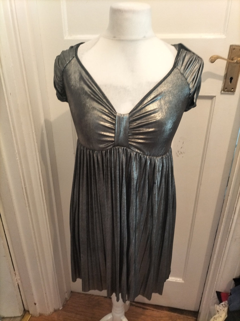 Ladies Garjana Size T2 Metallic Silver V Neck Dress