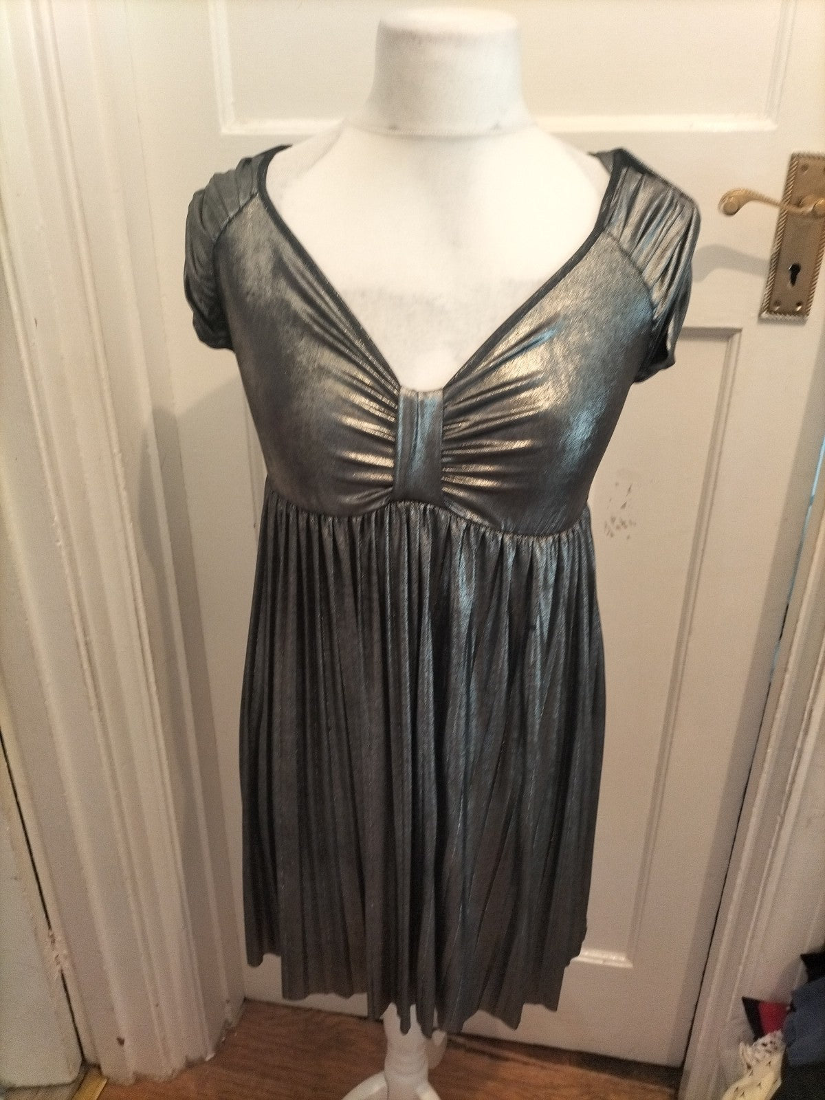 Ladies Garjana Size T2 Metallic Silver V Neck Dress