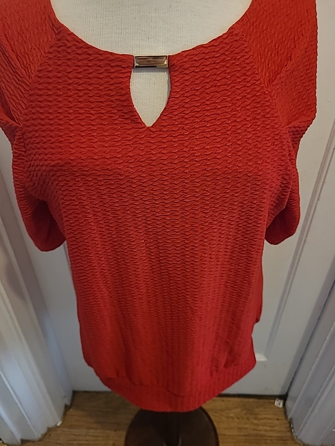 Ladies Roman Size 12 Red Detailed Material Short Sleeved Blouse
