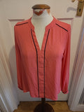 Ladies Primark Size 10 Pink With Black Trim Long Sleeved Blouse