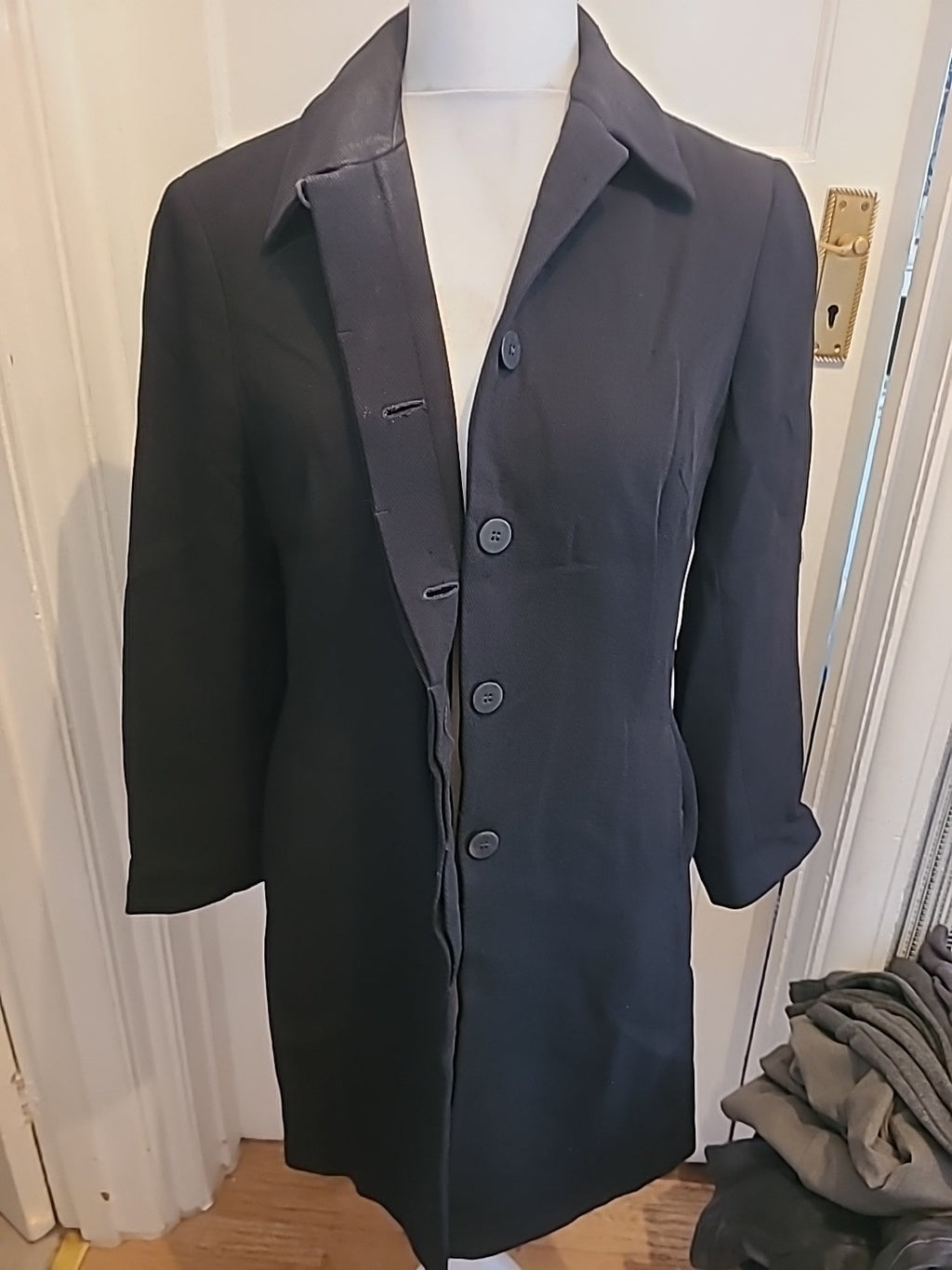 Ladies Next Size 12 Pure Wool Black Lined Jacket Longline