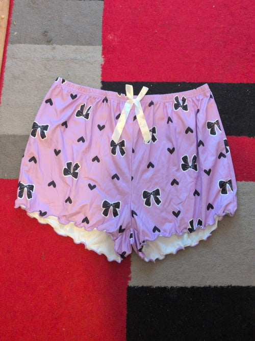 2XL Purple And Black Heart And Bow Elasticated Sleep Shorts