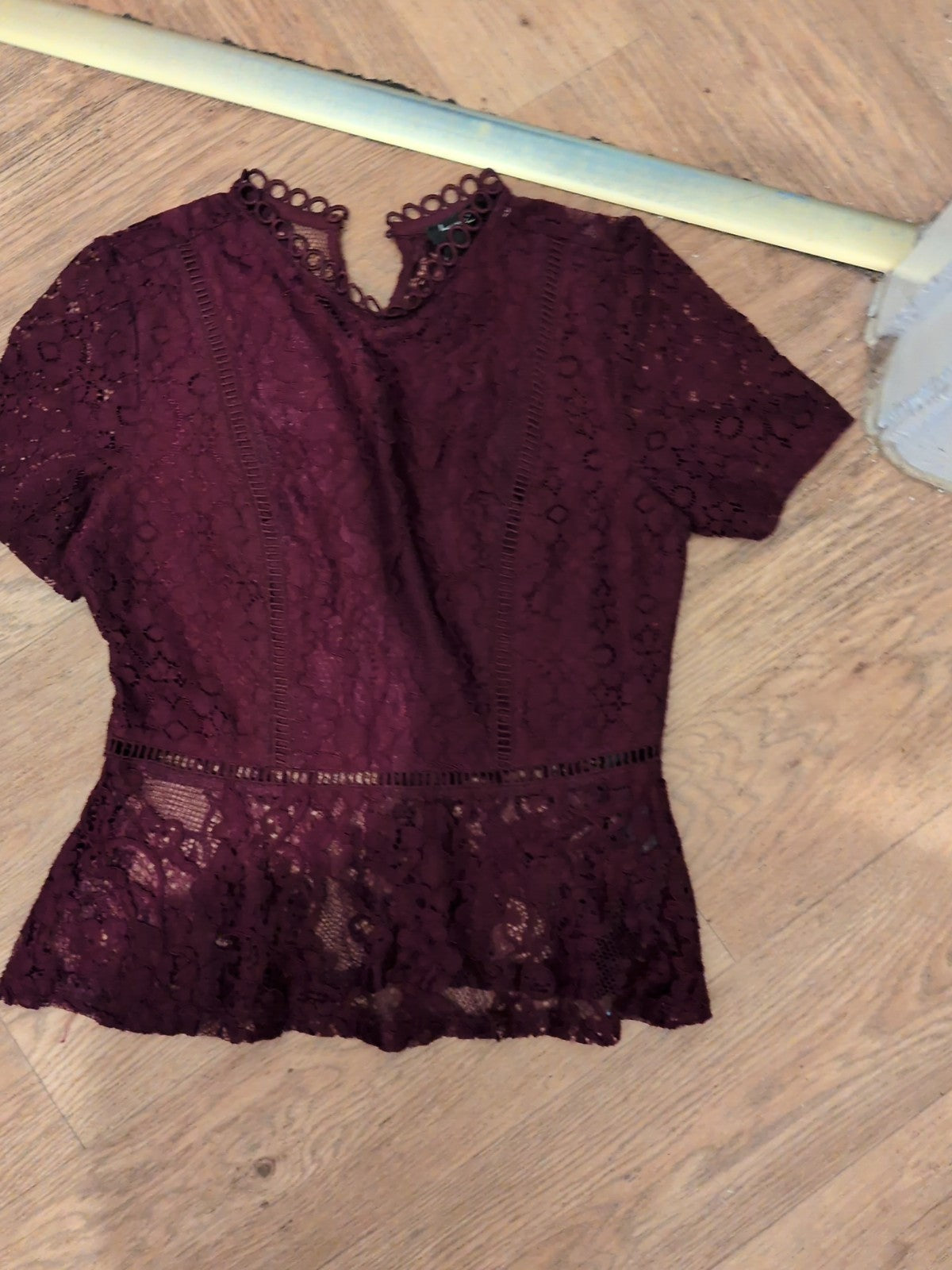 New Look 12 Dark Purple Pattern Material Short Sleeve Blouse