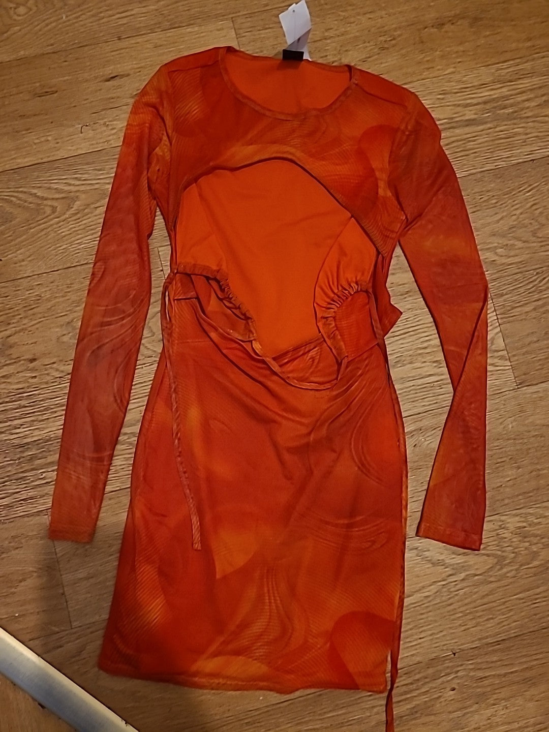 Brand New Ladies Urban Outfitters Size XS Orange Long Sleeved Cut Out Dress