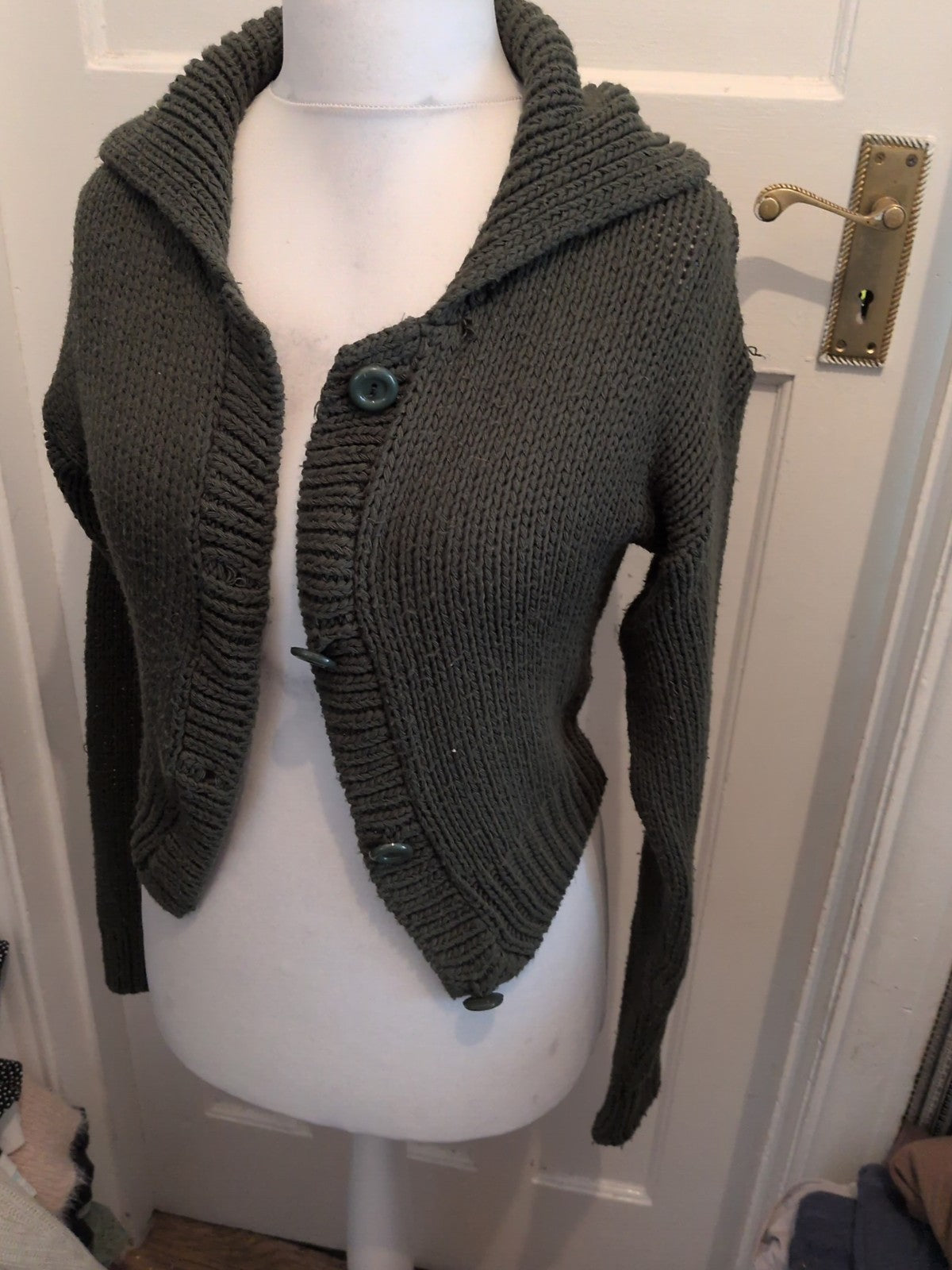 Prettylittlething Xs Dark Green Knit Cardigan