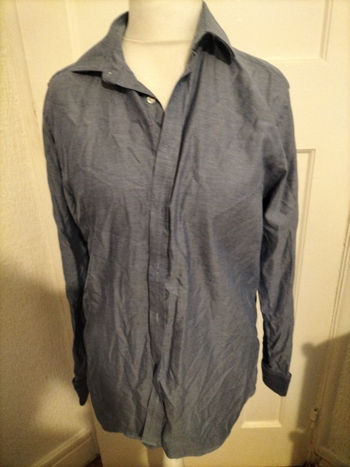 Mens Marks And Spencer Luxury Size 15.5" Navy Dotted Two Fold Cotton Long...