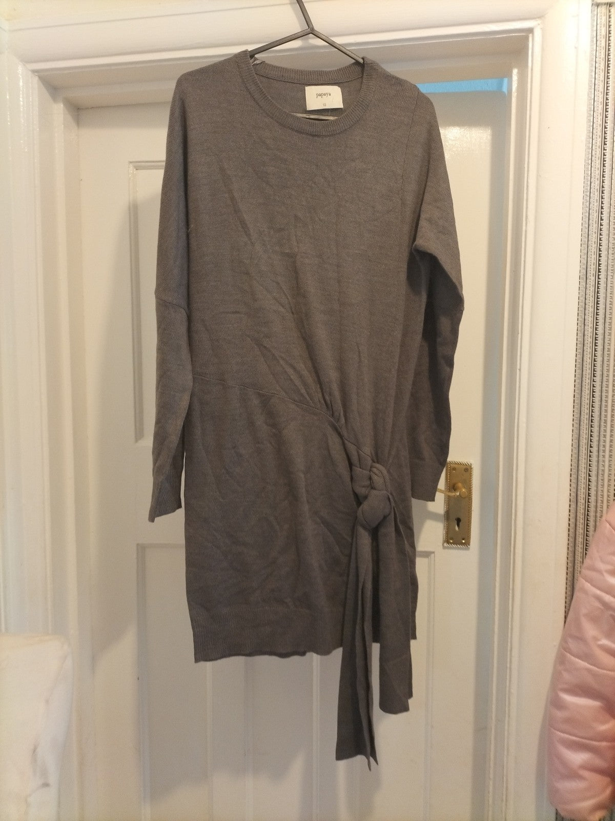 Ladies Papaya Size 10 Grey Long Sleeved Lightweight Jumper Dress