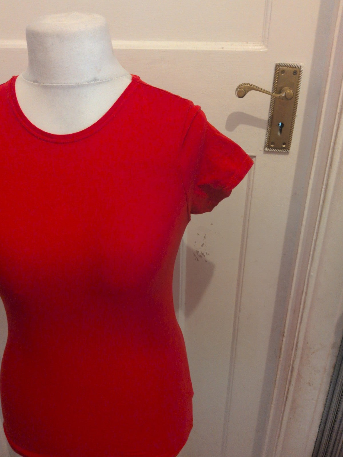 Ladies Primark Size XS Red Stretch Crew Short Sleeve T-shirt
