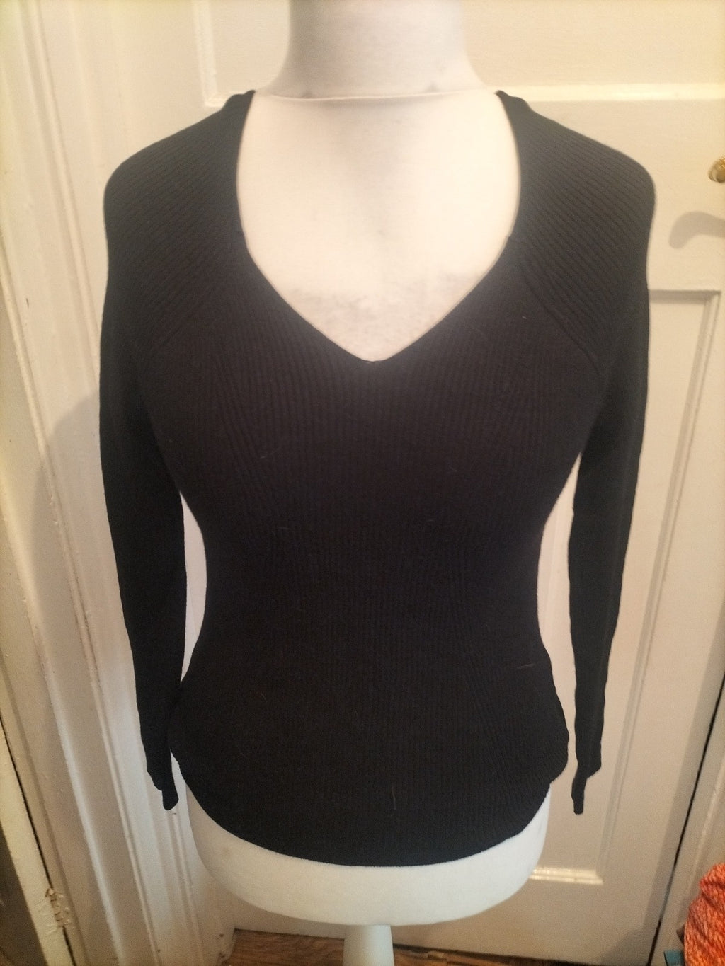 Primark 14-16 Black Ribbed Long Sleeve Top