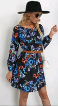 Brand New Ladies TorbayClothingCo A-Line Black Floral Long Sleeved Dress