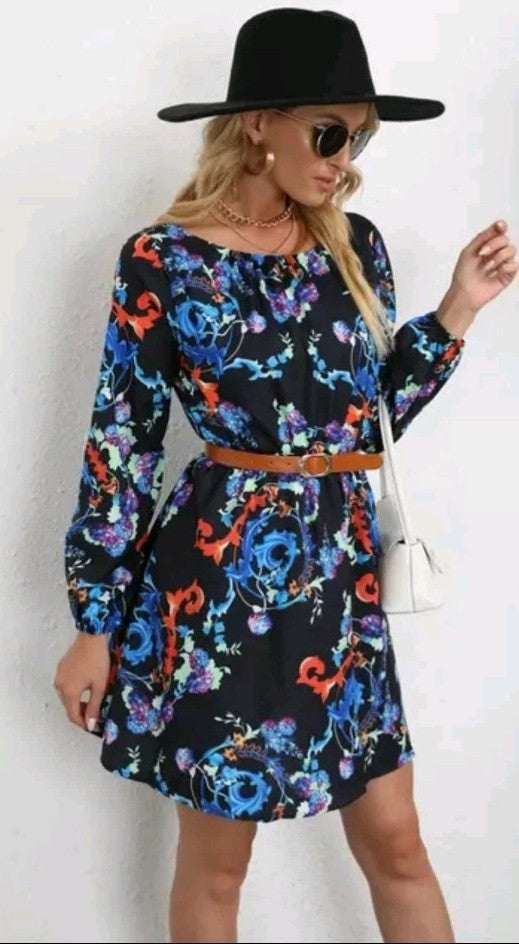 Brand New Ladies TorbayClothingCo A-Line Black Floral Long Sleeved Dress