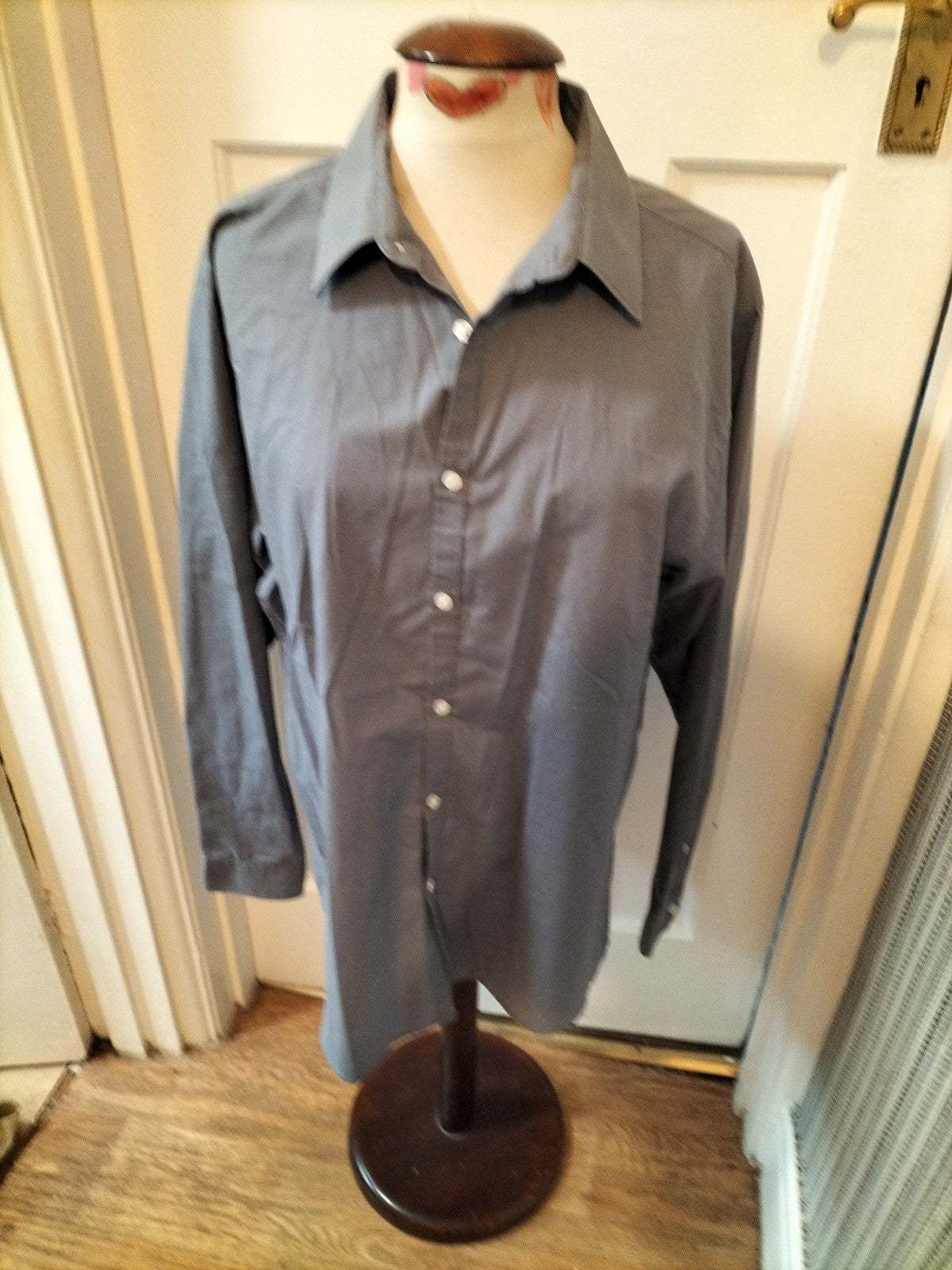 Mens Primark Size 17" Grey Long Sleeved Slim Fit Shirt